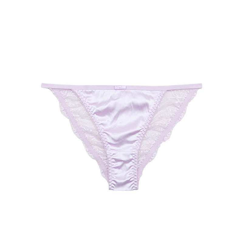 Plusock Silky Satin Lace Trim Thong Panties(3 Packs) - Light Purple - XL - image 8