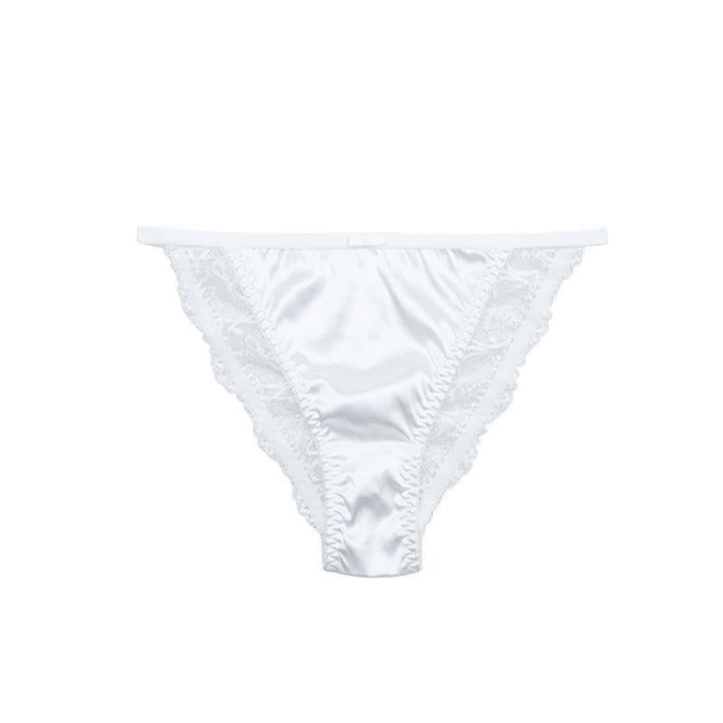Plusock Silky Satin Lace Trim Thong Panties(3 Packs) - White - XL - image 7