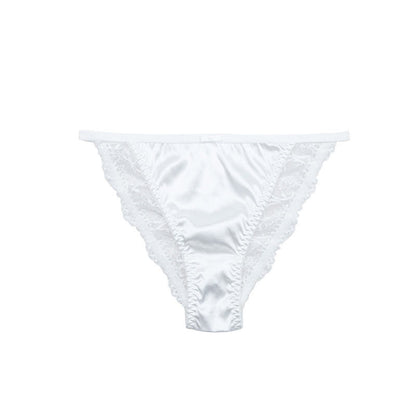 Plusock Silky Satin Lace Trim Thong Panties(3 Packs) - White - XL - image 7
