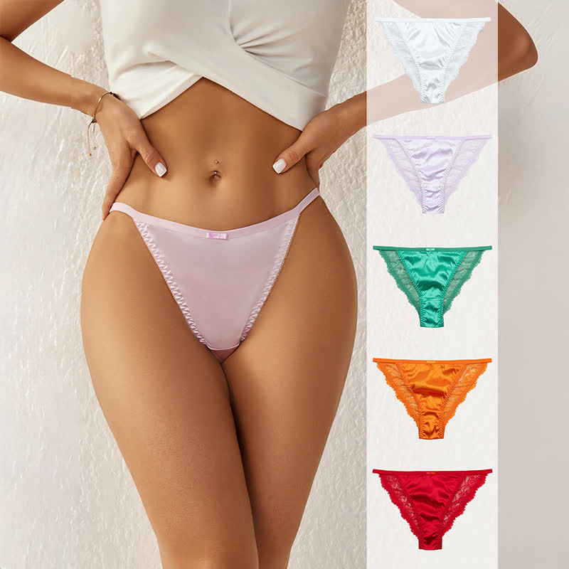 Plusock Silky Satin Lace Trim Thong Panties(3 Packs) - image 0