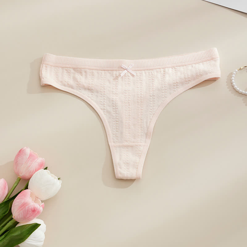 Plusock Soft Ribbed Bow Thong Panties(5 Packs) - Light Pink - XL - image 8
