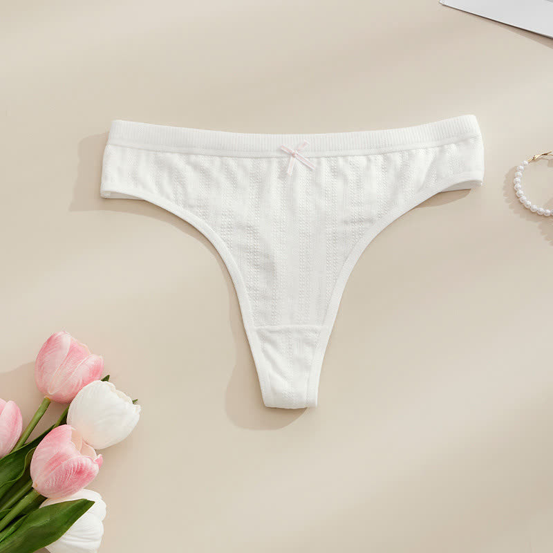 Plusock Soft Ribbed Bow Thong Panties(5 Packs) - White - XL - image 5
