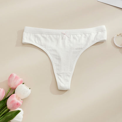 Plusock Soft Ribbed Bow Thong Panties(5 Packs) - White - XL - image 5