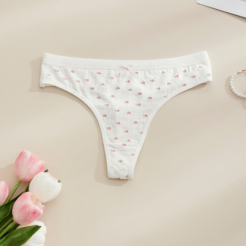 Plusock Soft Ribbed Bow Thong Panties(5 Packs) - White-A - XL - image 7
