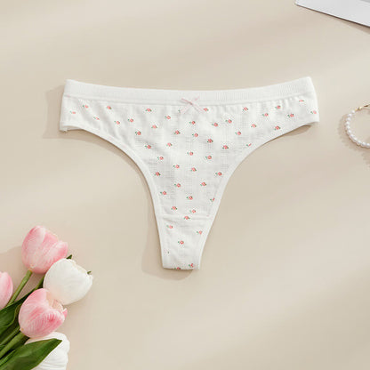 Plusock Soft Ribbed Bow Thong Panties(5 Packs) - White-A - XL - image 7