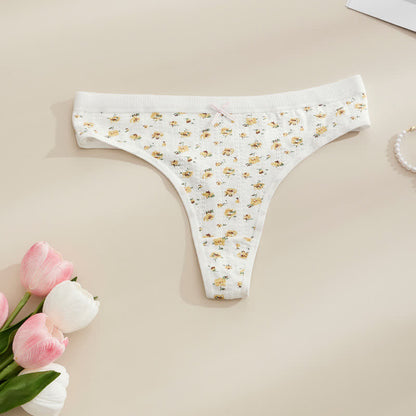 Plusock Soft Ribbed Bow Thong Panties(5 Packs) - White-B - XL - image 6