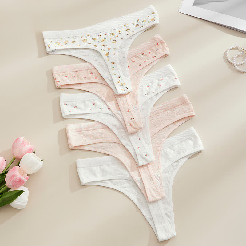 Plusock Soft Ribbed Bow Thong Panties(5 Packs) - Multicolor - XL - image 12
