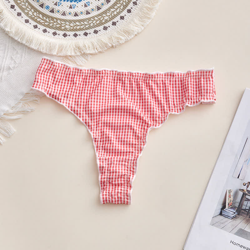 Plusock Soft Gingham Thong Panties(3 Packs) - Dark Pink - XL - image 8