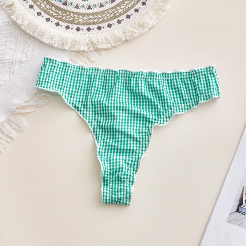 Plusock Soft Gingham Thong Panties(3 Packs) - Green - XL - image 5