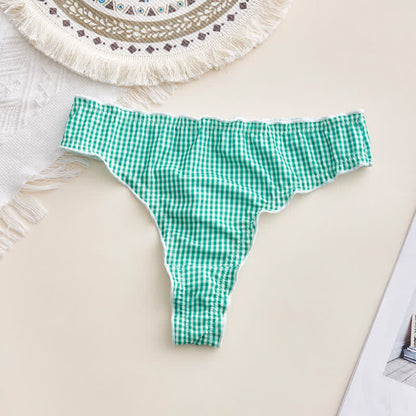 Plusock Soft Gingham Thong Panties(3 Packs) - Green - XL - image 5