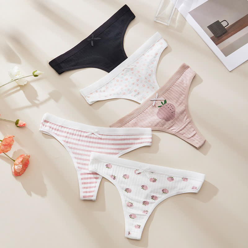 Plusock Sweet Floral Low Rise Thong Panties(5 Packs) - Multicolor - XL - image 10