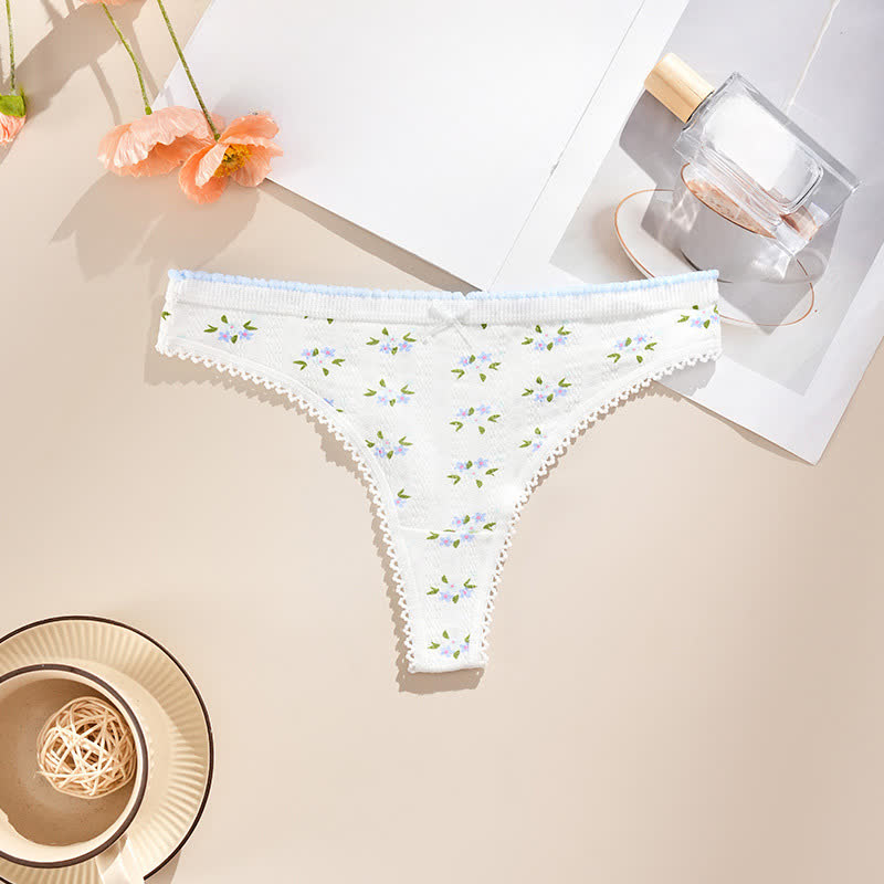 Plusock Low Rise Lace Trim Thong Panties(5 Packs) - White-A - XL - image 9