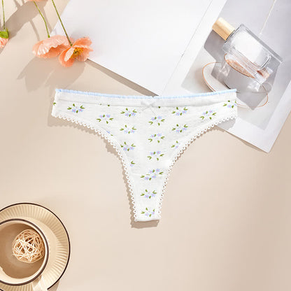 Plusock Low Rise Lace Trim Thong Panties(5 Packs) - White-A - XL - image 9