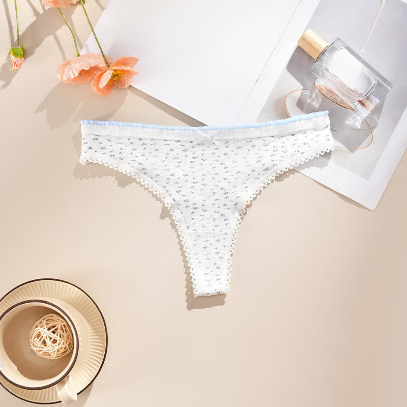Plusock Low Rise Lace Trim Thong Panties(5 Packs) - White-B - XL - image 7