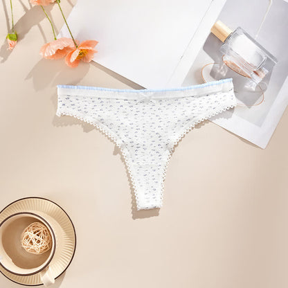 Plusock Low Rise Lace Trim Thong Panties(5 Packs) - White-B - XL - image 7
