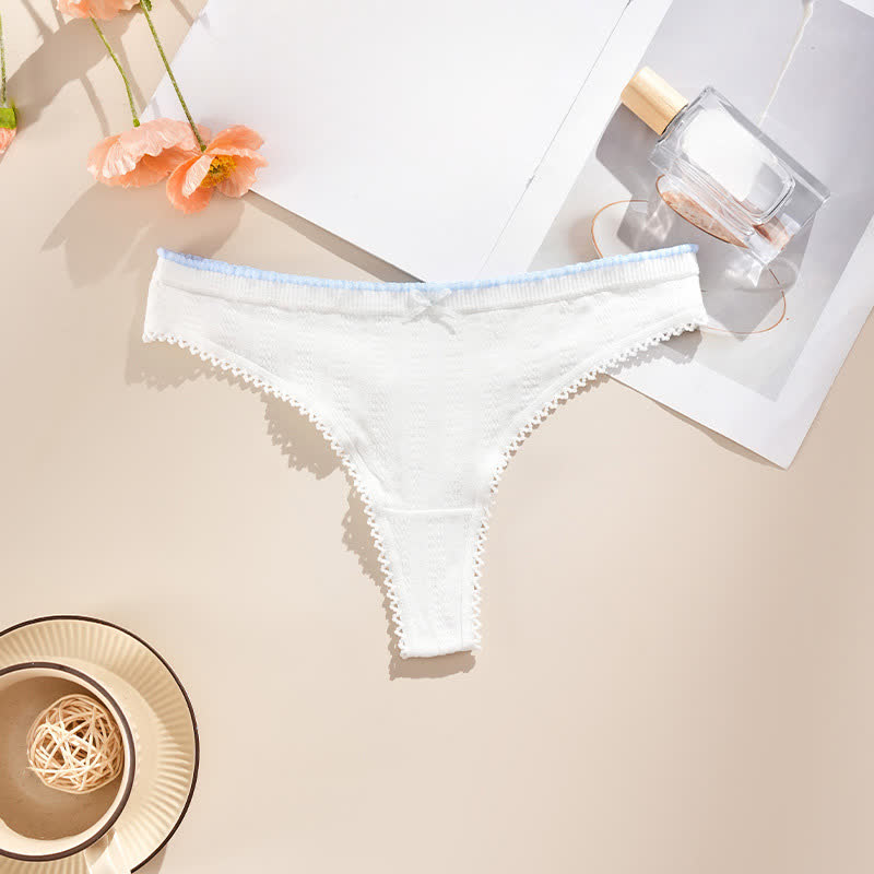 Plusock Low Rise Lace Trim Thong Panties(5 Packs) - White - XL - image 8