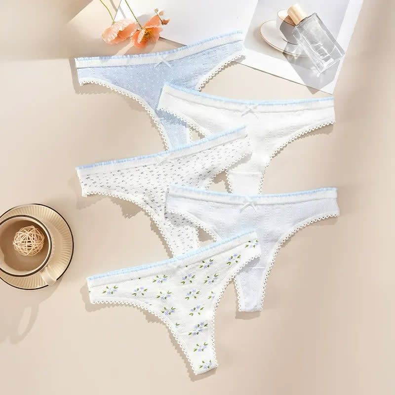 Plusock Low Rise Lace Trim Thong Panties(5 Packs) - Multicolor - XL - image 5