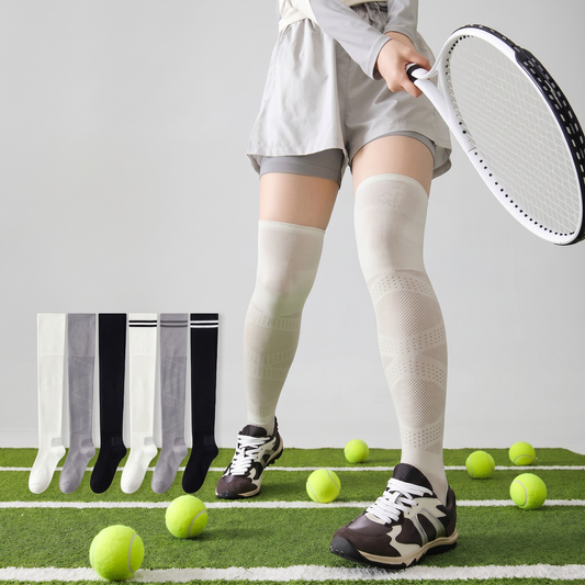 Plusock Breathable Thigh High Compression Socks(2 Pairs) - Grey-A+Black-A - EU36-39(US3-6) - image 0