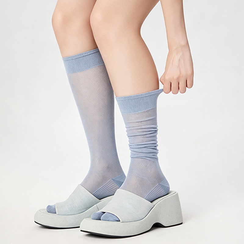Plusock Sheer Ribbed Split Toe Knee High Socks(3 Pairs) - image 2