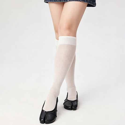 Plusock Sheer Ribbed Split Toe Knee High Socks(3 Pairs) - White - EU35-40(US2-7) - image 0