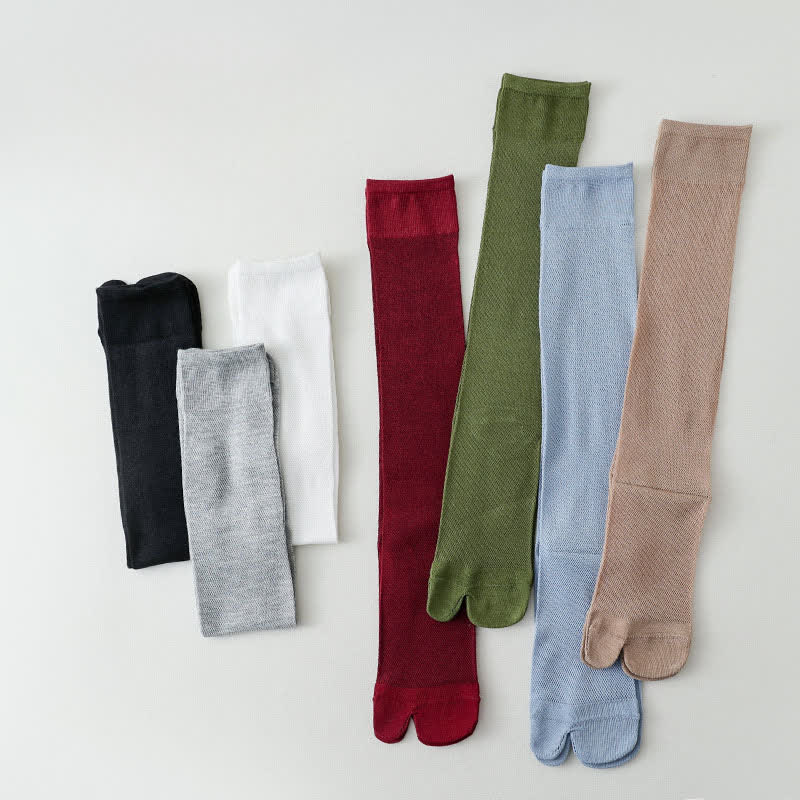 Plusock Sheer Ribbed Split Toe Knee High Socks(3 Pairs) - Green+Wine+Black - EU35-40(US2-7) - image 1