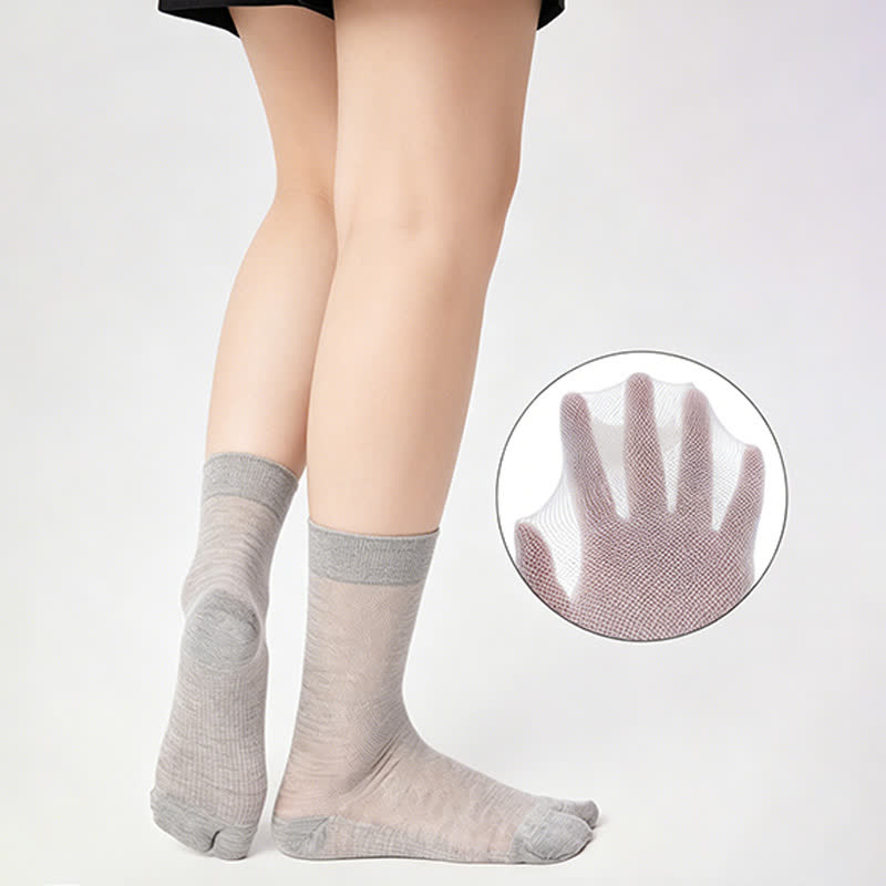 Plusock Sheer Ribbed Split Toe Knee High Socks(3 Pairs) - image 3