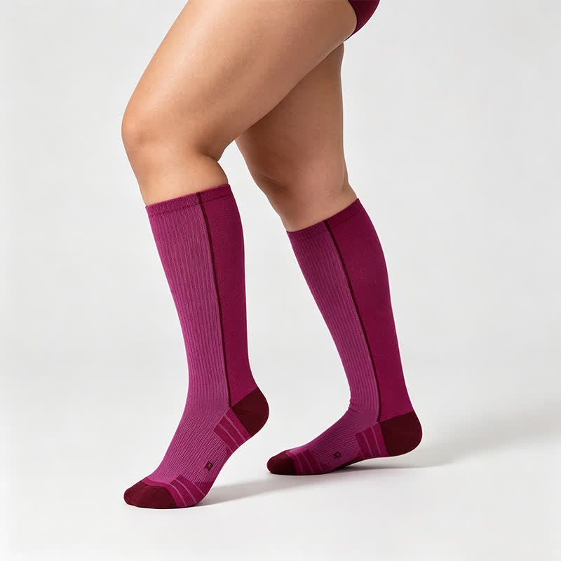Plusock Burgundy Ribbed Compression Socks(2 Pairs) - Rose - EU35-39(US2-6) - image 1