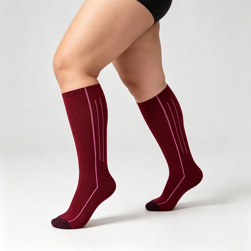 Plusock Burgundy Ribbed Compression Socks(2 Pairs) - Wine - EU35-39(US2-6) - image 0