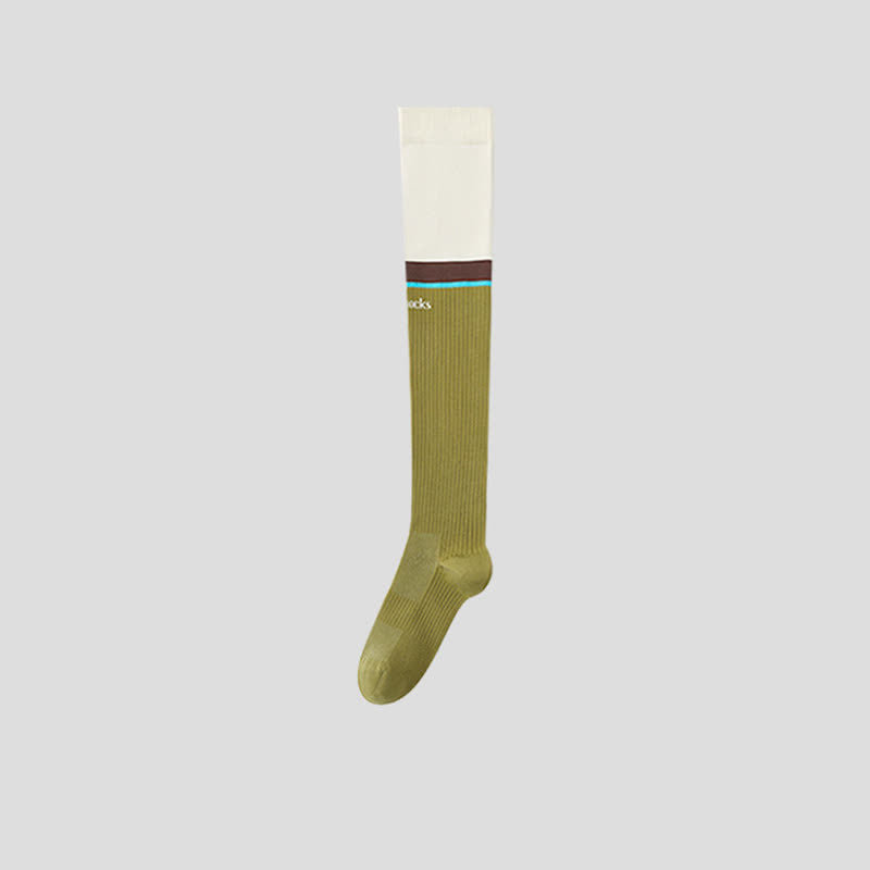 Plusock Plus Size Colorblock Ribbed Thigh High Compression Socks - Beige - EU35-40(US2-7) - image 6