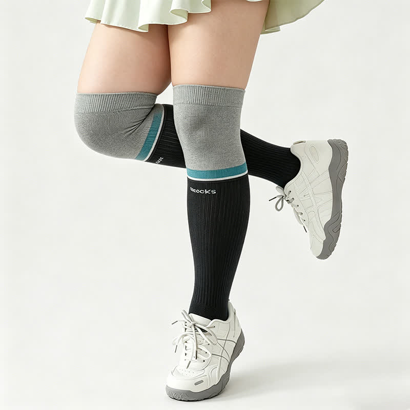 Plusock Plus Size Colorblock Ribbed Thigh High Compression Socks - Grey - EU35-40(US2-7) - image 3