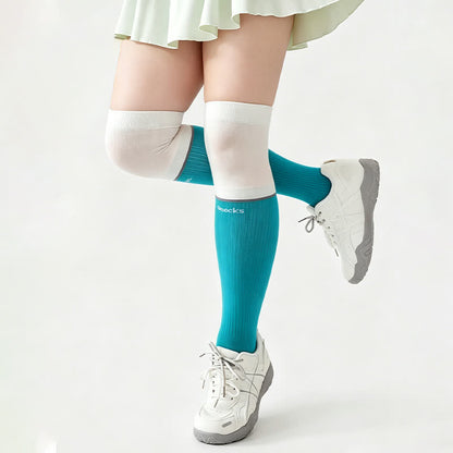 Plusock Plus Size Colorblock Ribbed Thigh High Compression Socks - White - EU35-40(US2-7) - image 4
