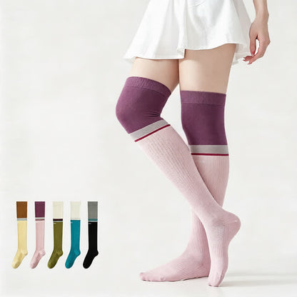 Plusock Plus Size Colorblock Ribbed Thigh High Compression Socks - Purple - EU35-40(US2-7) - image 0