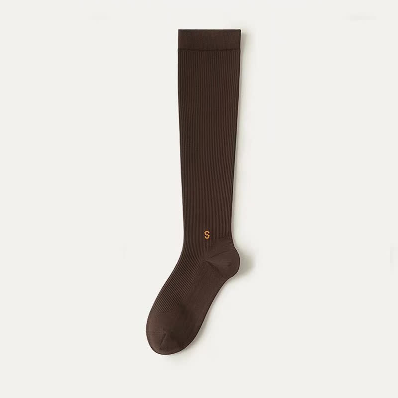 Plusock Plus Size White Ribbed Compression Socks(4 Pairs) - Dark Coffee - EU36-41(US3-7.5) - image 12