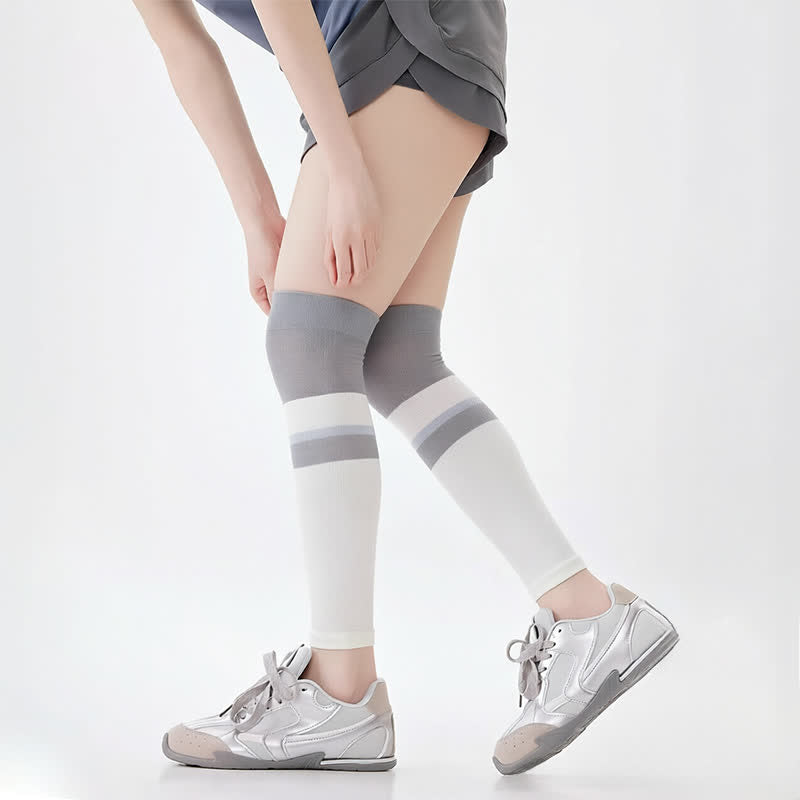 Plusock Striped Colorblock Thigh High Compression Sleeves(2 Pairs) - White - 3XL - image 1