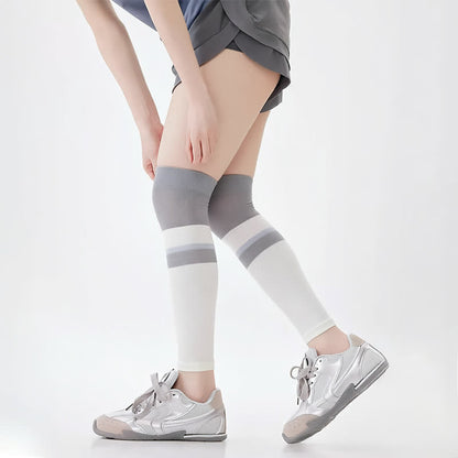 Plusock Striped Colorblock Thigh High Compression Sleeves(2 Pairs) - White - 3XL - image 1