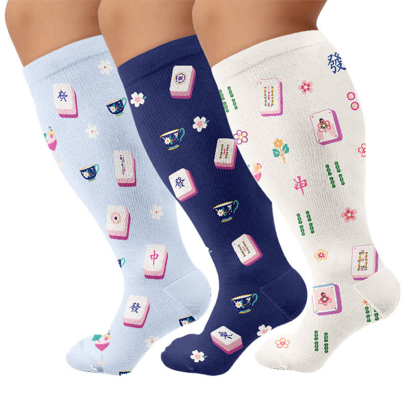 Plusock Plus Size Mahjong Inspired Compression Socks - Multicolor(3 Pairs) - 4XL - image 4