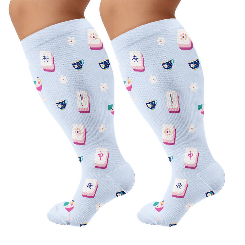 Plusock Plus Size Mahjong Inspired Compression Socks - Blue(1 Pair) - 4XL - image 6