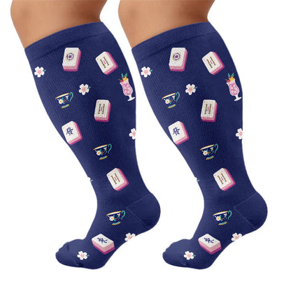 Plusock Plus Size Mahjong Inspired Compression Socks - Navy Blue(1 Pair) - 4XL - image 10