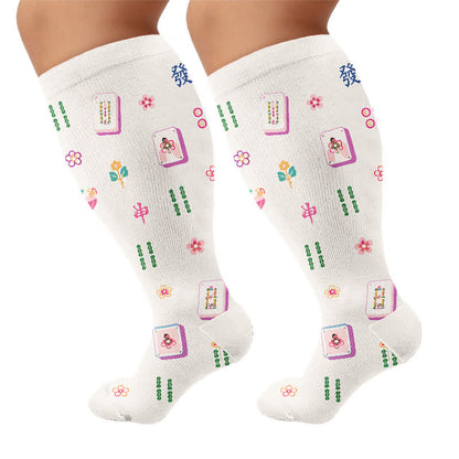 Plusock Plus Size Mahjong Inspired Compression Socks - Beige(1 Pair) - 4XL - image 8