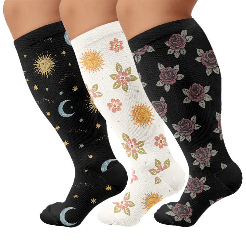 Plusock Plus Size Celestial Knit Compression Socks - Multicolor(3 Pairs) - 4XL - image 4
