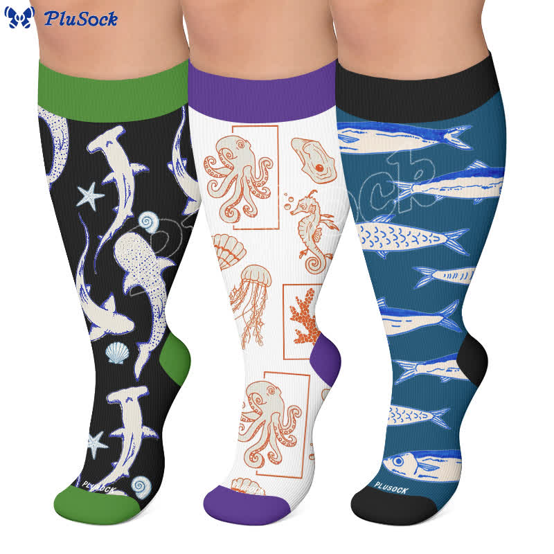 Plusock Plus Size Ocean Cartoon Compression Socks - image 0