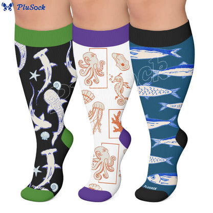 Plusock Plus Size Ocean Cartoon Compression Socks - image 0
