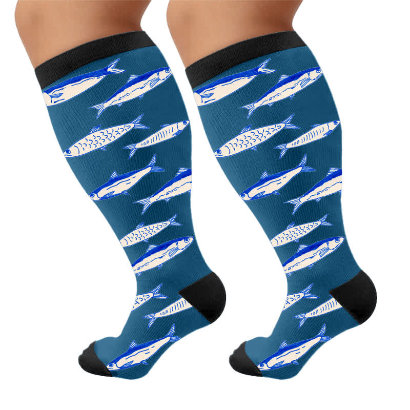 Plusock Plus Size Ocean Cartoon Compression Socks - Blue(1 Pair) - 4XL - image 10