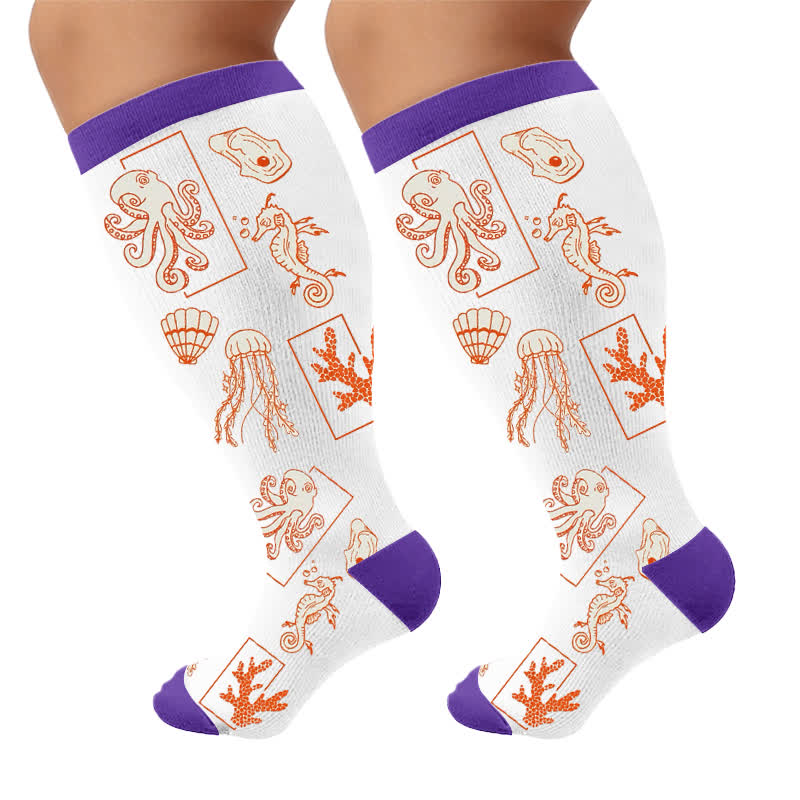 Plusock Plus Size Ocean Cartoon Compression Socks - White(1 Pair) - 4XL - image 9