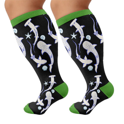 Plusock Plus Size Ocean Cartoon Compression Socks - Black(1 Pair) - 4XL - image 8