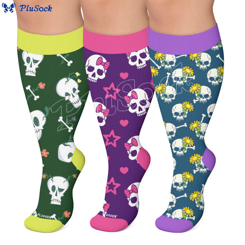 Plusock Plus Size Punk Skull Compression Socks - image 0