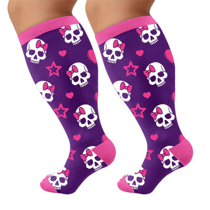 Plusock Plus Size Punk Skull Compression Socks - Purple(1 Pair) - 4XL - image 9