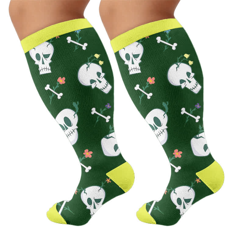Plusock Plus Size Punk Skull Compression Socks - Green(1 Pair) - 4XL - image 8