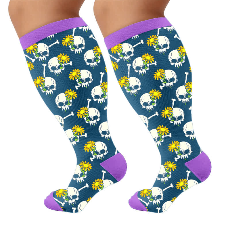 Plusock Plus Size Punk Skull Compression Socks - Blue(1 Pair) - 4XL - image 10