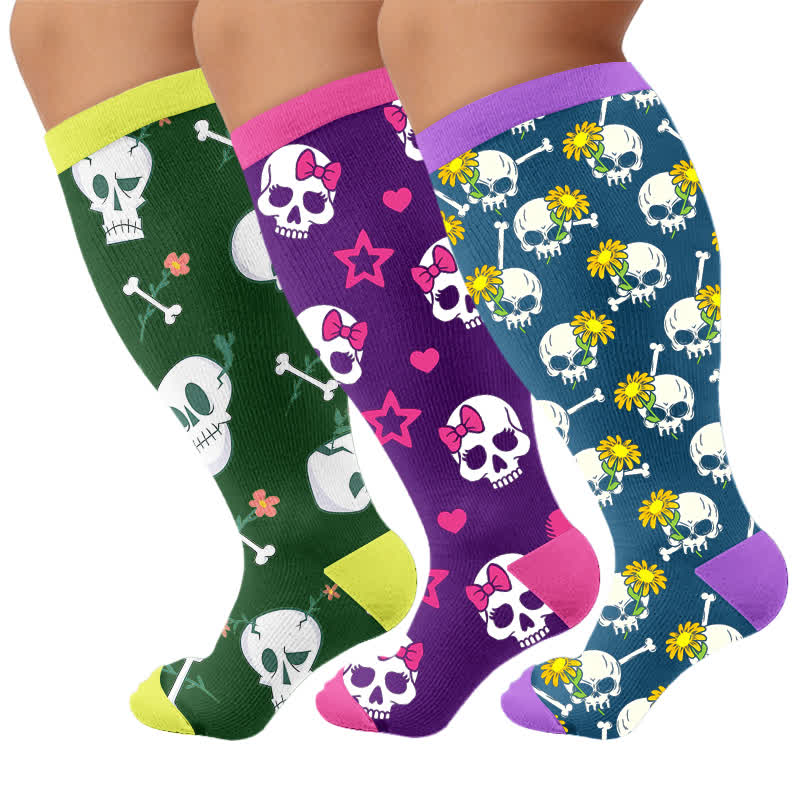 Plusock Plus Size Punk Skull Compression Socks - Multicolor(3 Pairs) - 4XL - image 4
